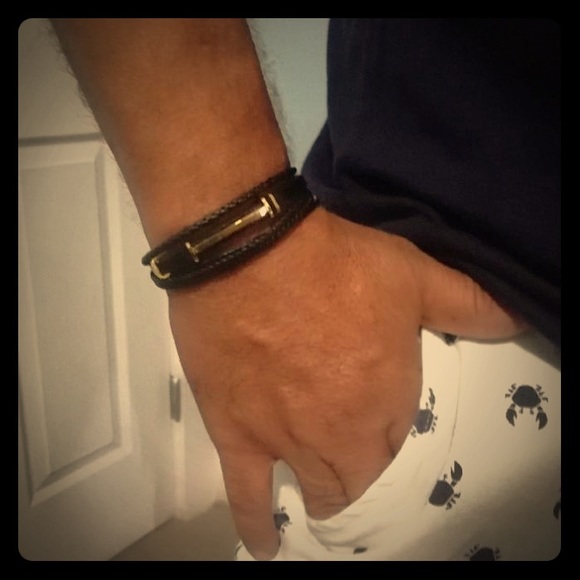 Men’sLeather and Steel Wrist Band